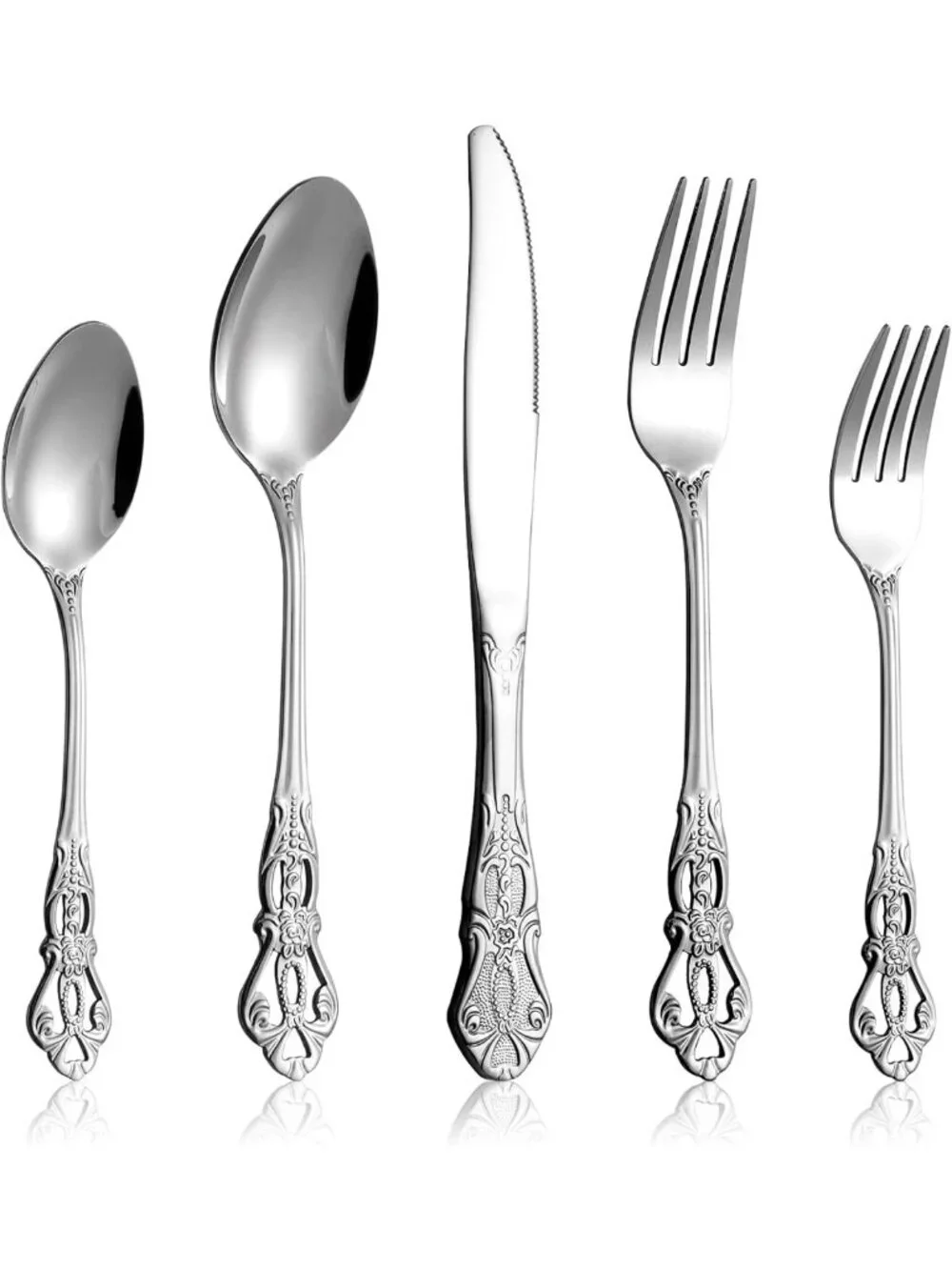 40-Piece Vintage Silverware Set for 8 | Stainless Steel Flatware, Dishwasher